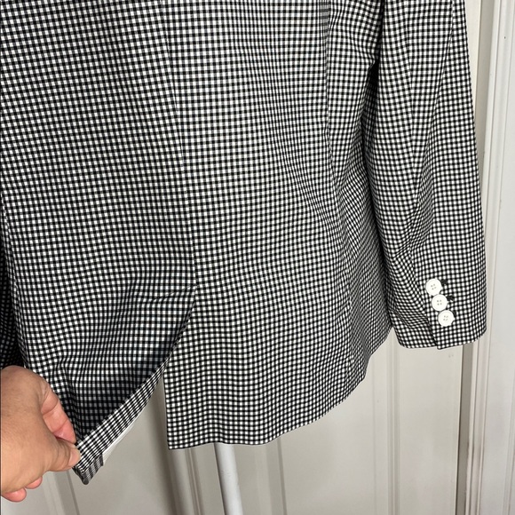Talbots Tailored Gingham Blazer Size 16 Black White One Button Notched Pockets - Picture 5 of 17